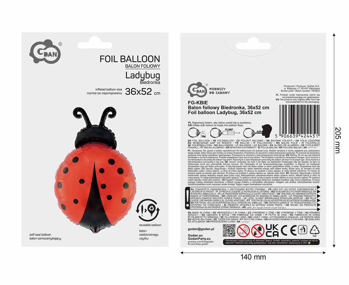 Foil balloon Ladybug,  36x52 cm
